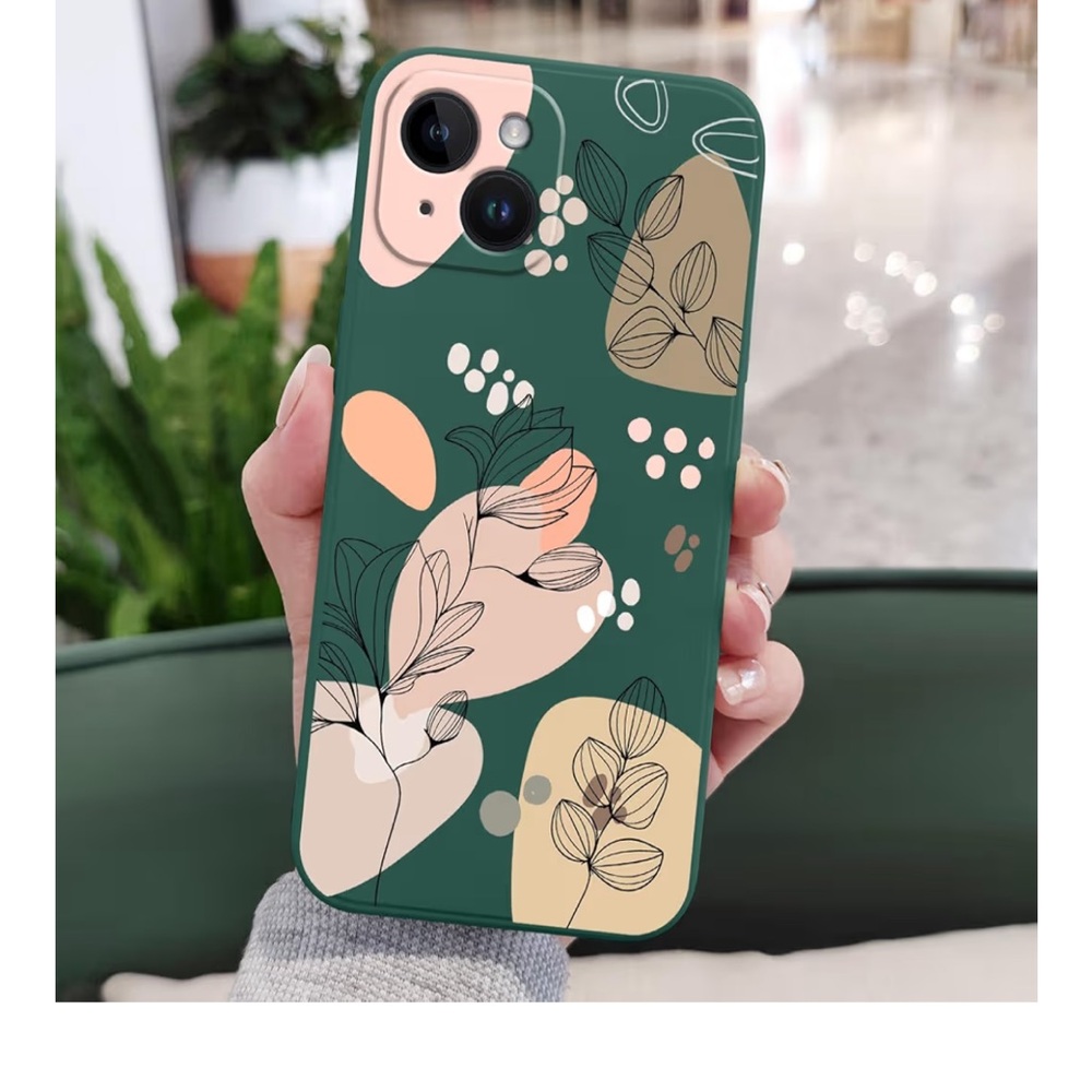 Floral Pattern I Phone 15 Case - Green and Beige